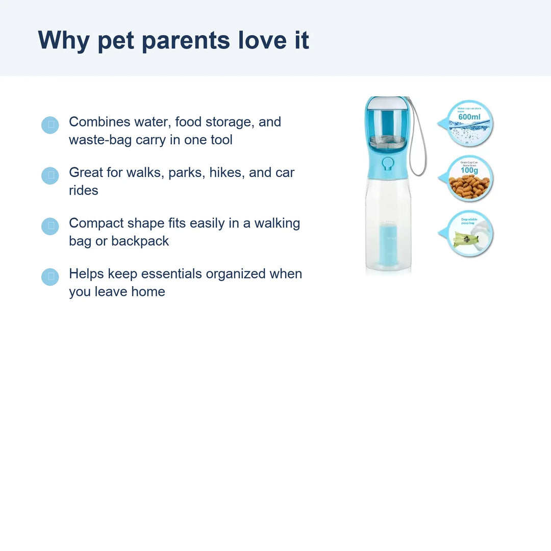 3-in-1 Portable Dog Water Bottle & Food Dispenser - Benefits