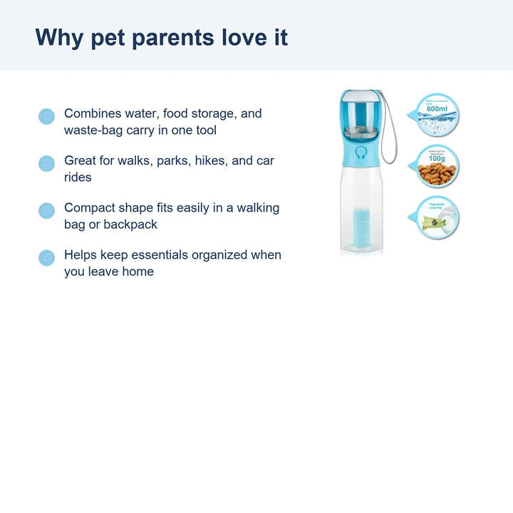 3-in-1 Portable Dog Water Bottle & Food Dispenser - Benefits