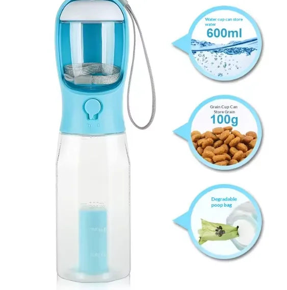 3-in-1 Portable Dog Water Bottle & Food Dispenser